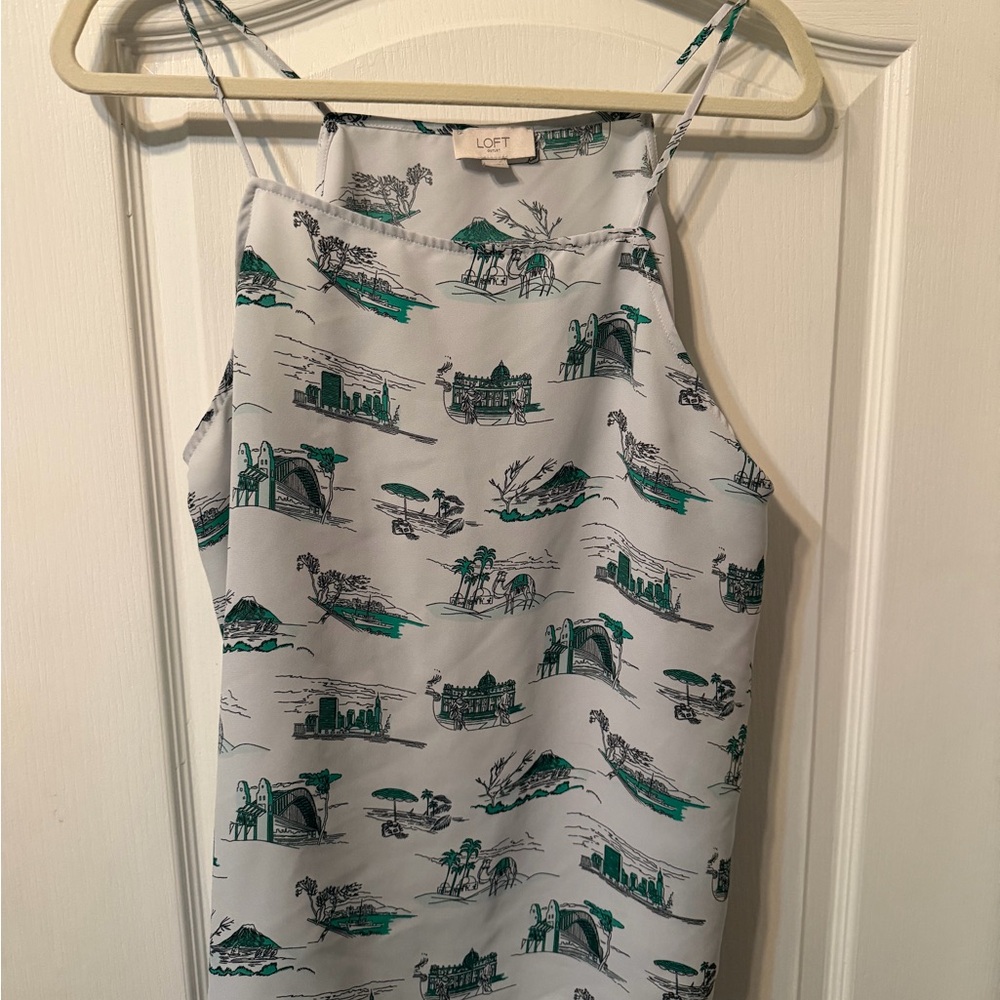 LOFT Printed square neck spaghetti strap camisole .